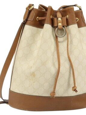 Authentic GUCCI GG Supreme Shoulder Bag PVC White Gold 41 02 085